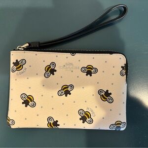 Coach Cream Bee Pattern Wristlet